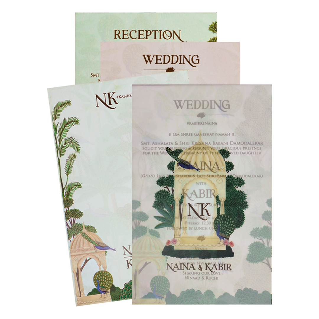 White Peacock Gazebo Wedding Card-KSH71030