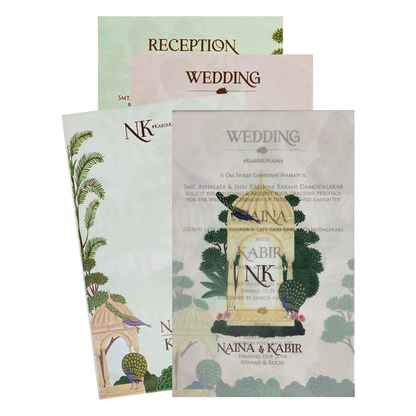 White Peacock Gazebo Wedding Card-KSH71030