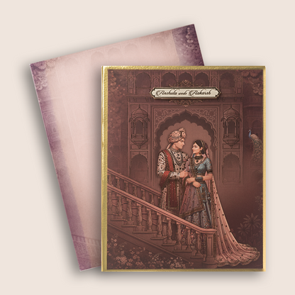 Wine Royal Bride Groom Padded Wedding Card - KAA05820
