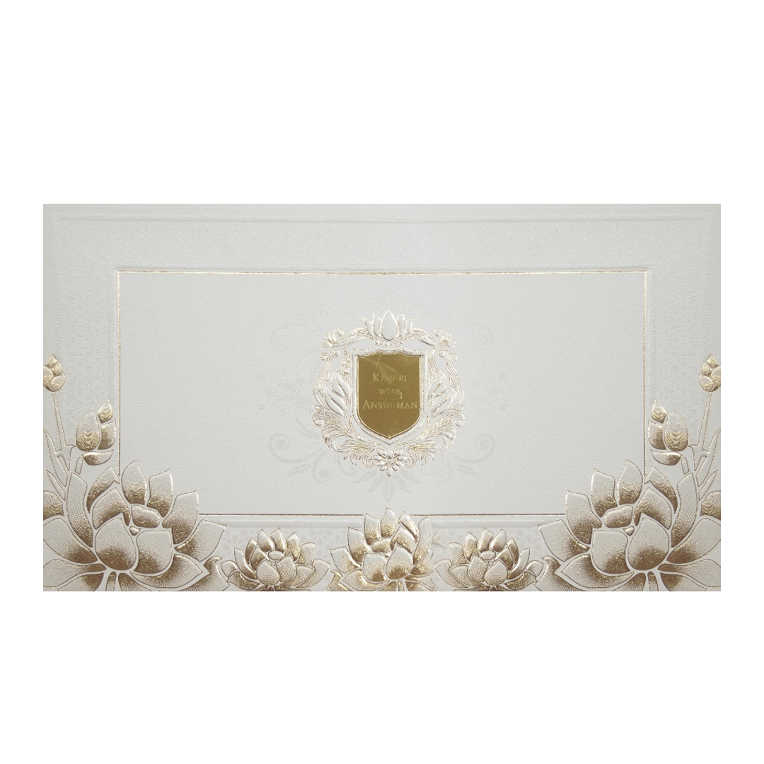 Ivory Lotus Gold Foil Luxury Wedding Invitation Card-KPR24600