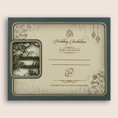 Grey Floral MDF Laser Cut Wedding Invitation Card - KRB10030