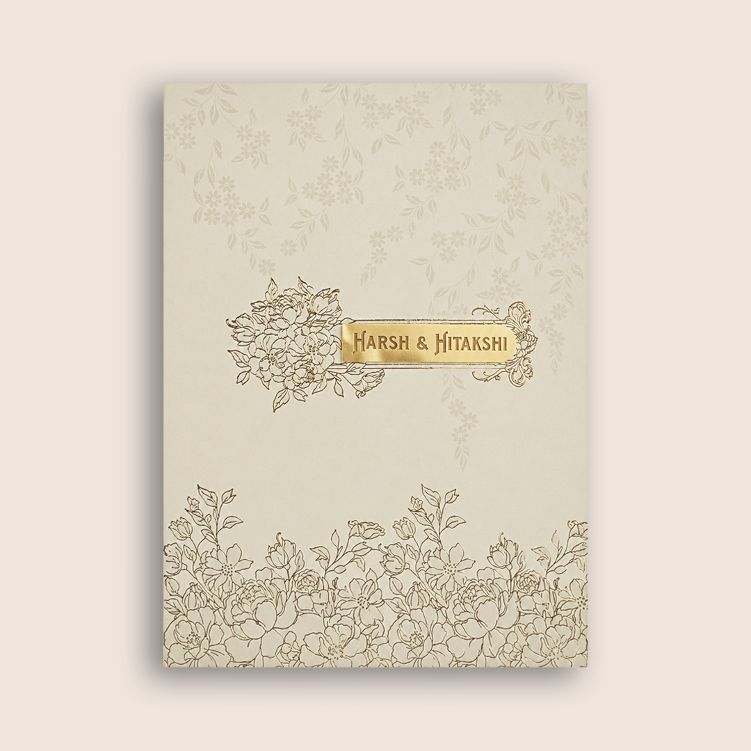 White Floral Embossed Padded Invitation Card - KPR010220