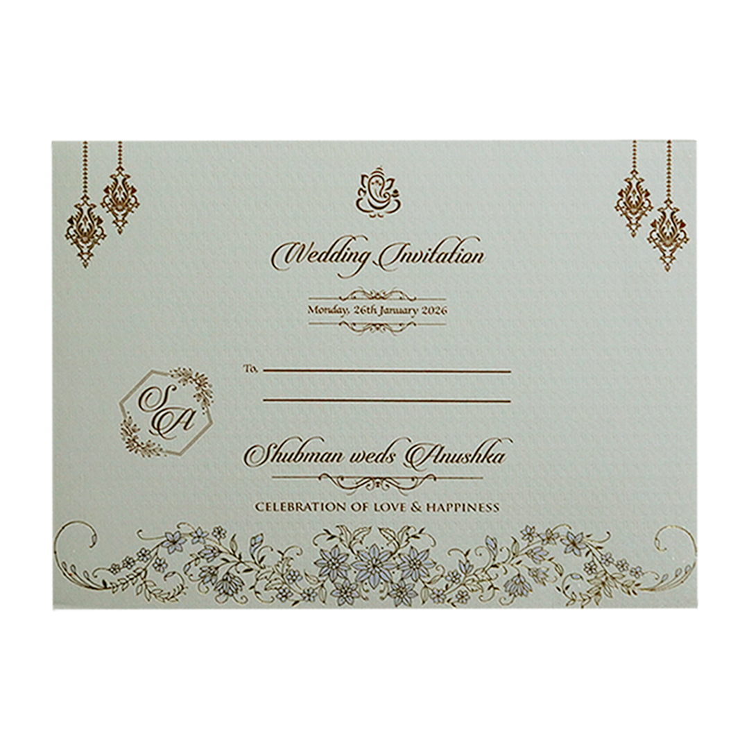 Grey Padded Embossed Floral Wedding Invitation Card-KRB09751