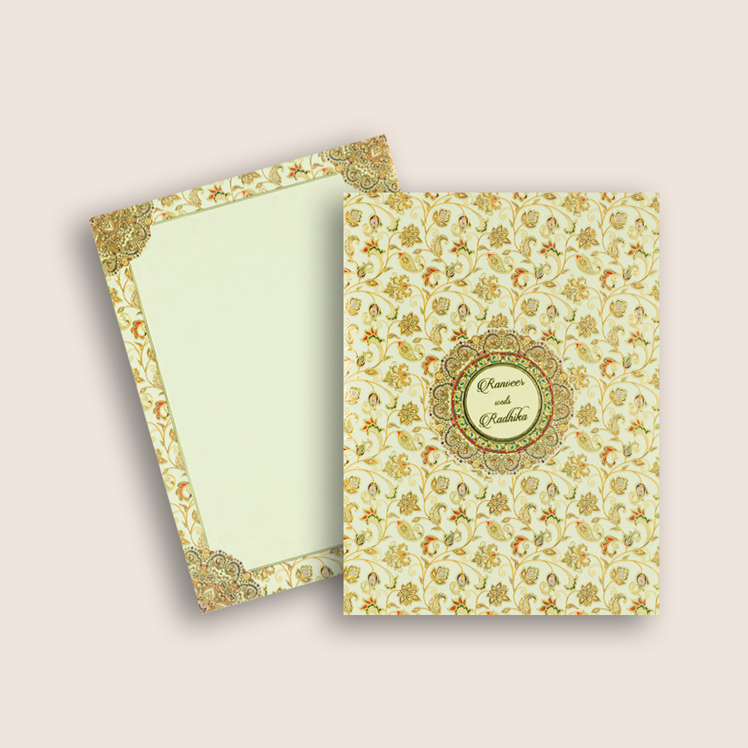 Cream Floral Pattern Wedding Card - KAA05030