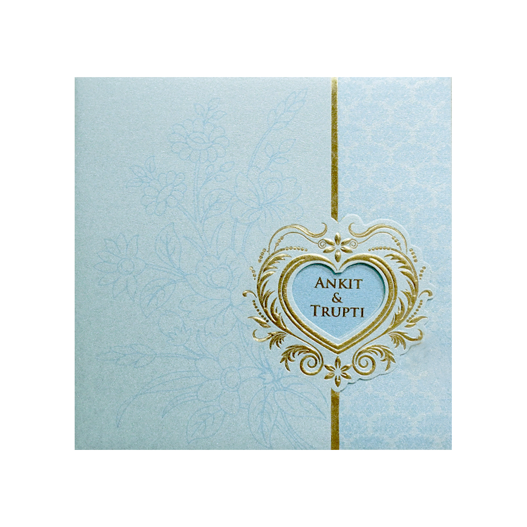 Blue Heart Motif Floral Wedding Invitation Card-KPR06220
