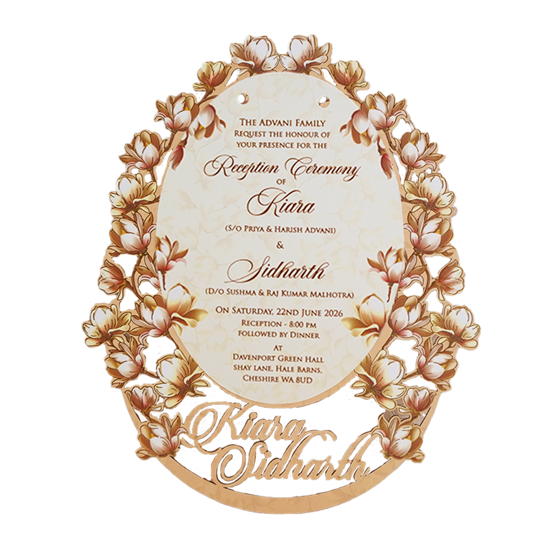 Beige Brown Floral Laser Cut Wedding Card - KFR14040