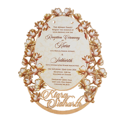 Beige Brown Floral Laser Cut Wedding Card - KFR14040