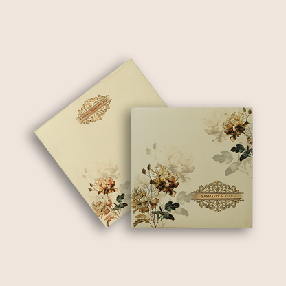 White Embossed Floral Padded Wedding Card - KPR023360