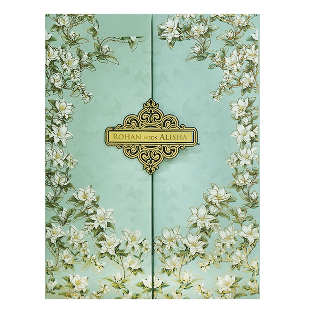 Mint Green Magnolia Floral Padded Wedding Card - KFR16410