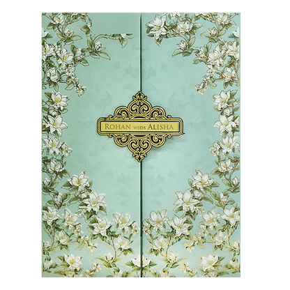 Mint Green Magnolia Floral Padded Wedding Card - KFR16410