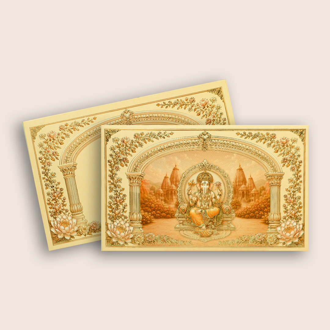Beige Lord Ganesha Wedding Invitation Card - KPR07010