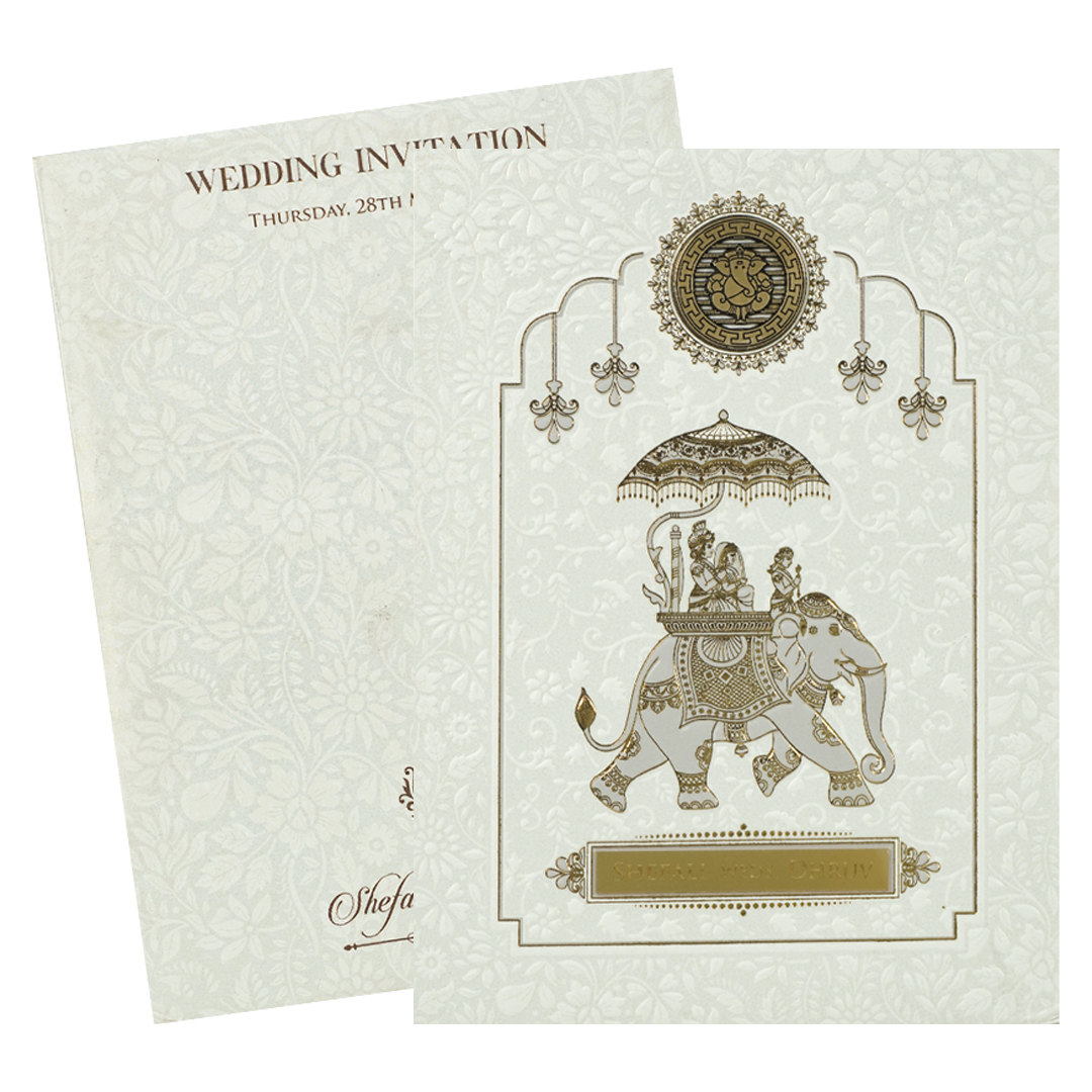White Elephant Procession Padded Wedding Card-KRE28120