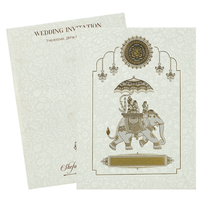 White Elephant Procession Padded Wedding Card-KRE28120