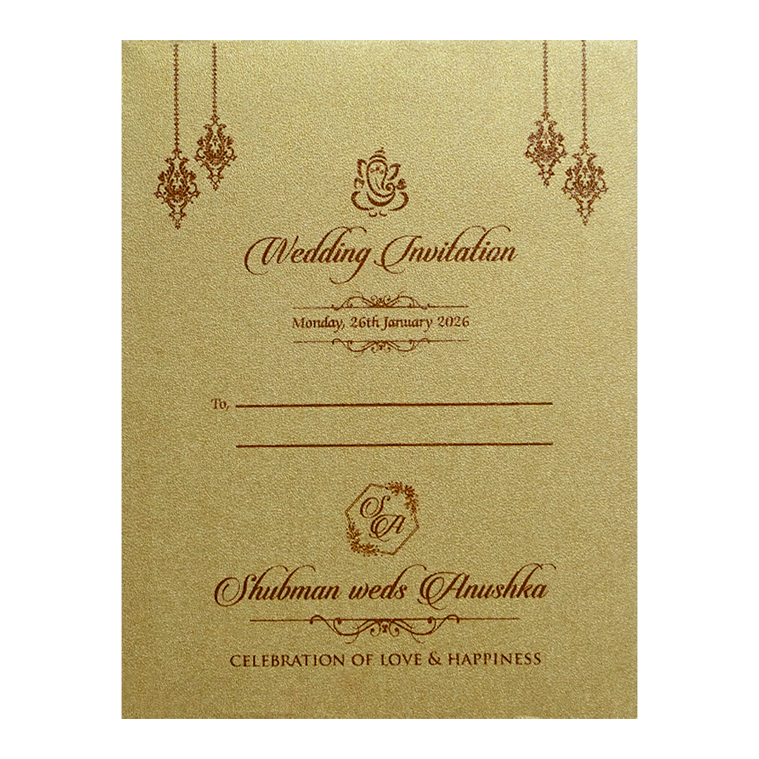 Gold Brown Laser Cut Wedding Card-KRB07100