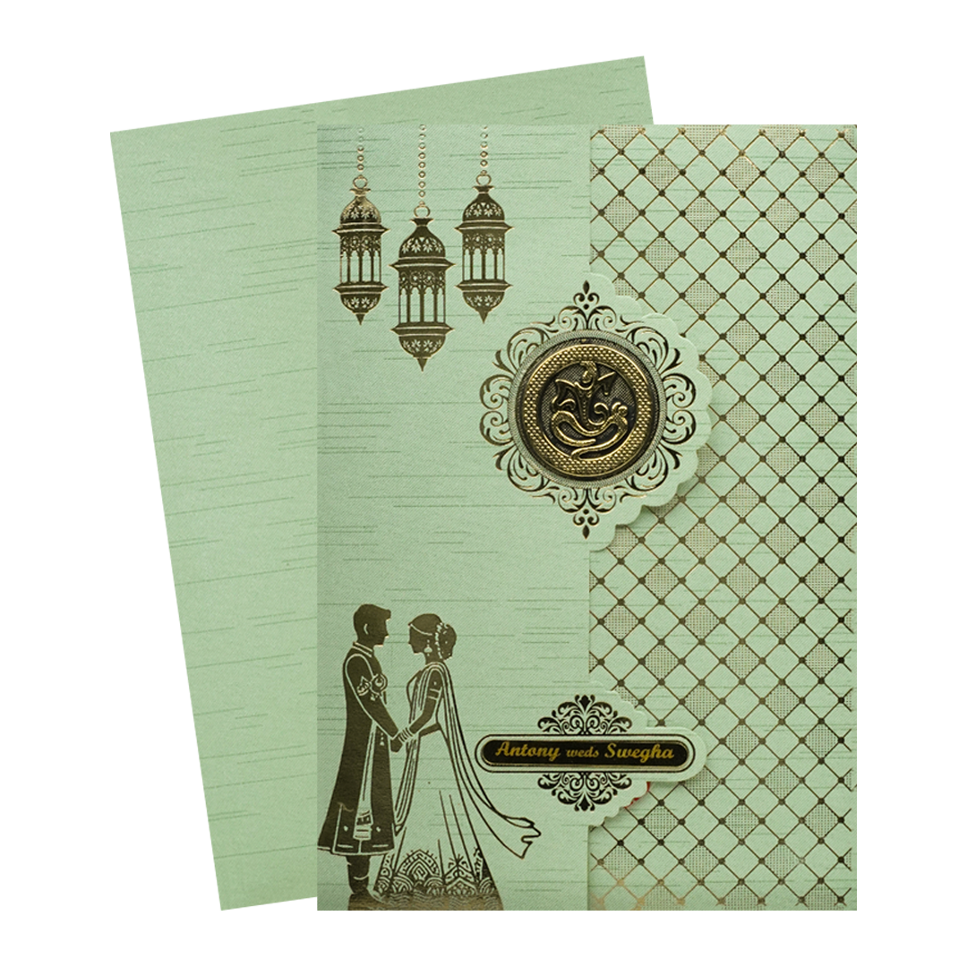 Green Floral Bride Groom Wedding Card-KNT2702GN