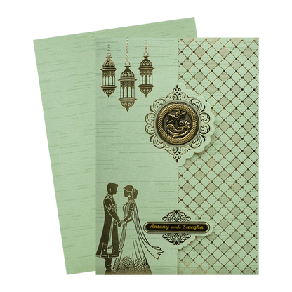Green Floral Bride Groom Wedding Card-KNT2702GN