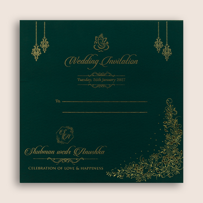 Teal Blue Embossed Floral Padded Marriage Invitation - KRB10430