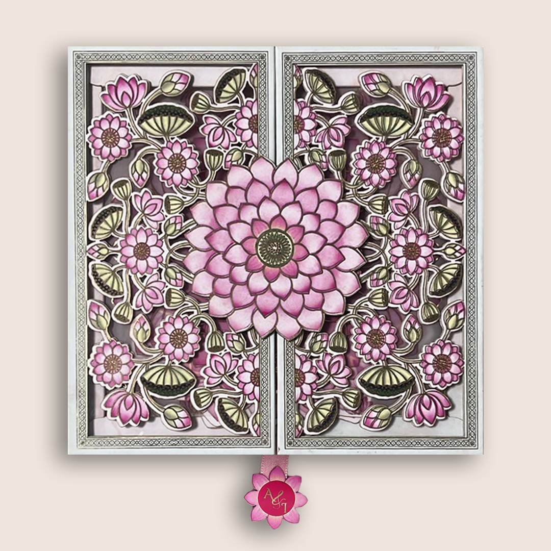 White Lotus Floral Premium Luxury Invitation - KNLW202568