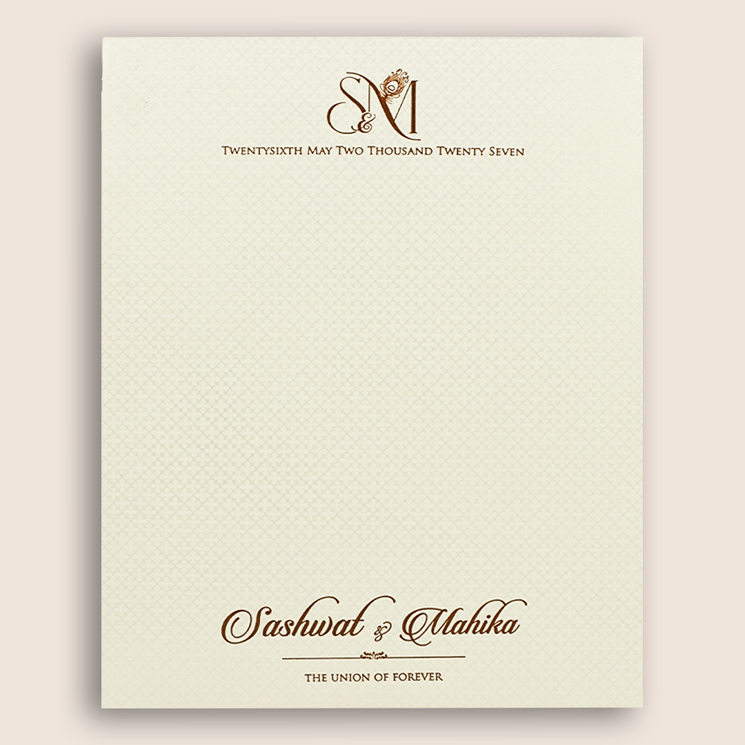 Cream Embossed Peacock Floral Padded Wedding Card - KRE29160