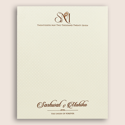 Cream Embossed Peacock Floral Padded Wedding Card - KRE29160