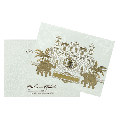 White Palace Royal Elephant Padded Wedding Card-KRE28360