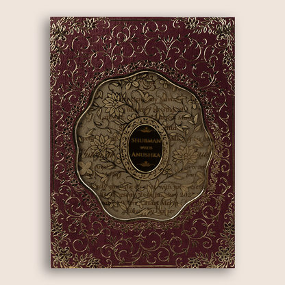 Maroon Floral MDF Laser Cut Wedding Invitation - KRB10151