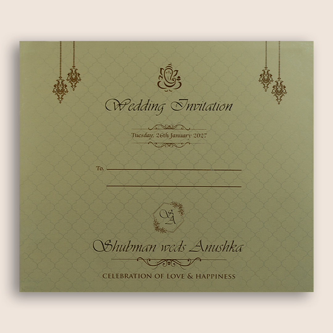 Olive Green Embossed Floral Padded Wedding card - KRB10390