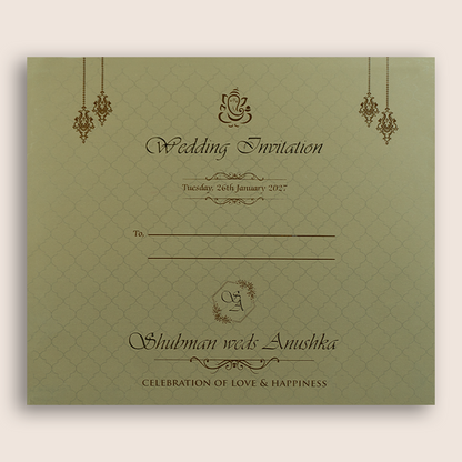 Olive Green Embossed Floral Padded Wedding card - KRB10390