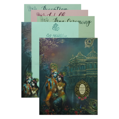 Blue Krishna Radha Padded Wedding Card-KSH72390