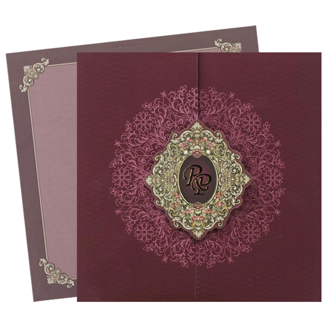 Maroon Floral Wedding Card-KSI65030