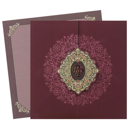 Maroon Floral Wedding Card-KSI65030