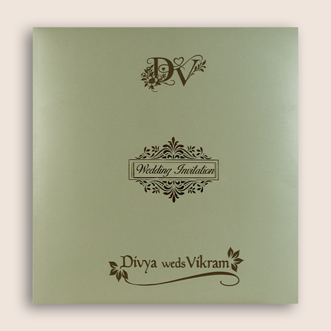Metallic Olive Green Floral Pattern Wedding Invitation - KNPR3301G