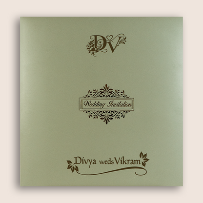 Metallic Olive Green Floral Pattern Wedding Invitation - KNPR3301G