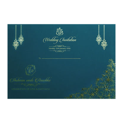 Blue Padded Embossed Floral Cutout Wedding Invitation Card-KRB09802