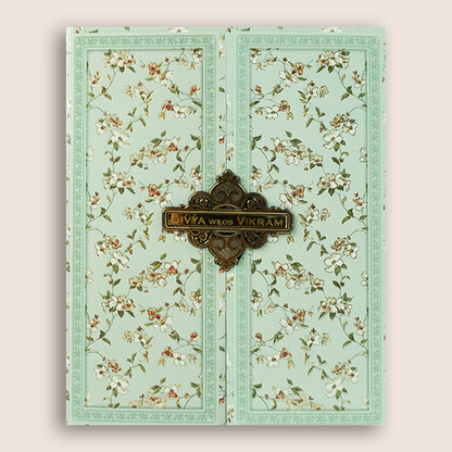 Pista Green Floral Door Style Box Invitation Card - KNKN6307