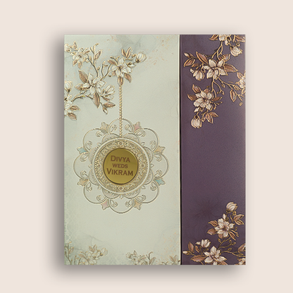 Grey Floral Door Style Padded Wedding Card - KNMO9324