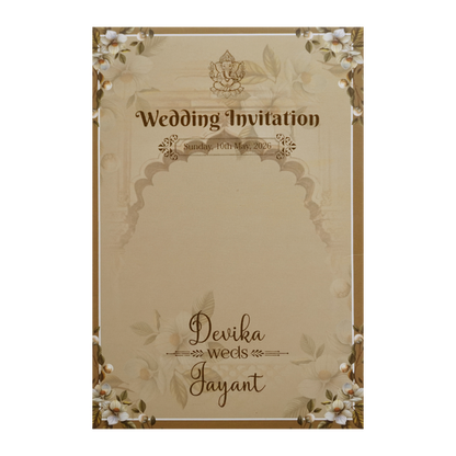 Brownish Cream Padded Floral Arch Wedding Card- KVN07390