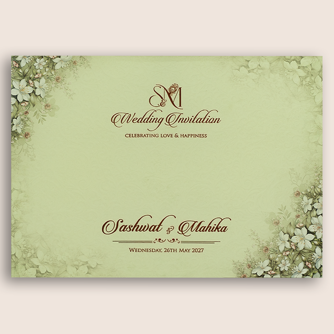 Pista Green Floral Door Style Padded Wedding Card - KRE28790