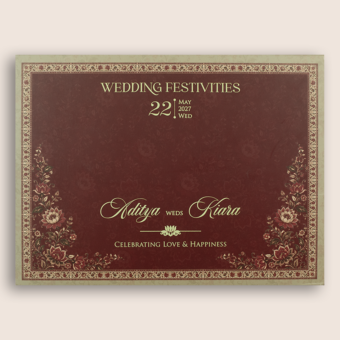 Brown Embossed Floral Padded Wedding Card - KFR17480