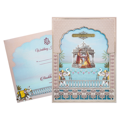 Pink Palace Laser Cut Padded Wedding Card-KJTS3689