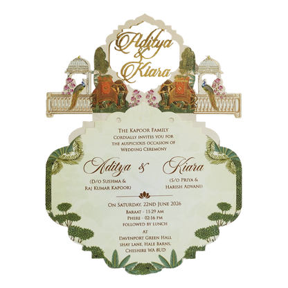 Cream Palace Elephant Laser Cut Wedding Card-KFR16050