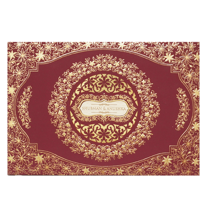 White Padded Wedding Invitation Card with Raised Gold Embossed Design-KRB09801