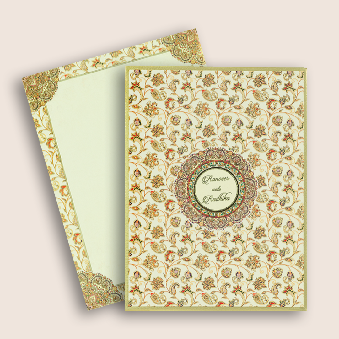 Cream Floral Pattern Padded Wedding Card - KAA05790
