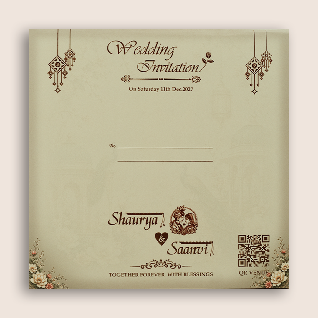 Olive Green Peacock Door Style Padded Wedding Card - KSH18660