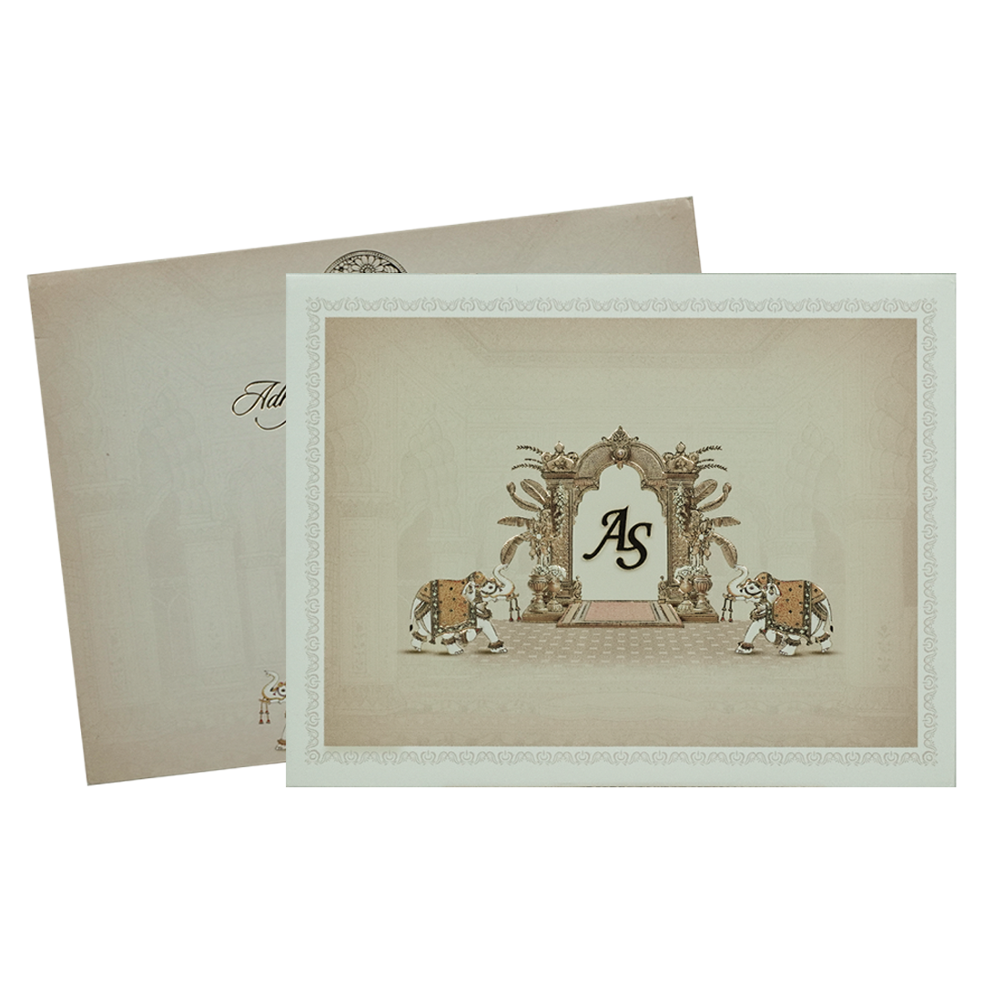 Cream Padded Elephant Wedding Card-KRC31090