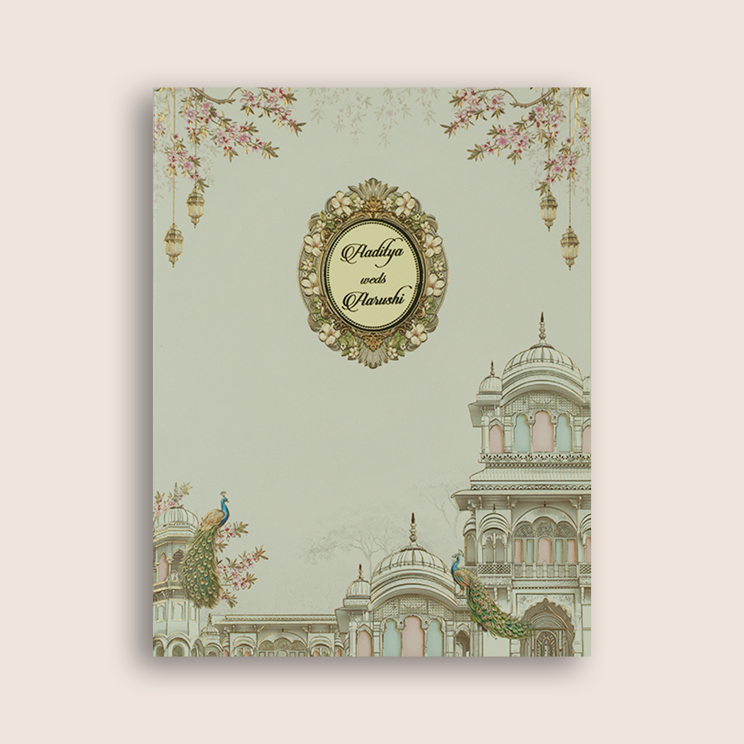 Grey Floral Palace Wedding Card - KAA05040