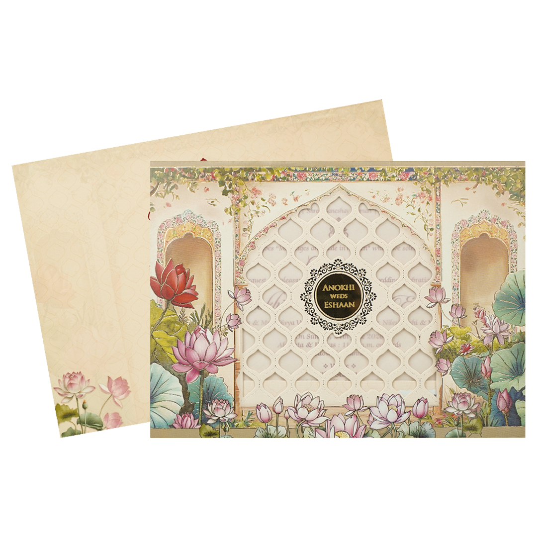 Check out Cream Laser Cut Wedding Card at best price. ✅WhatsApp Support ✅Express Delivery.|King of cards.
