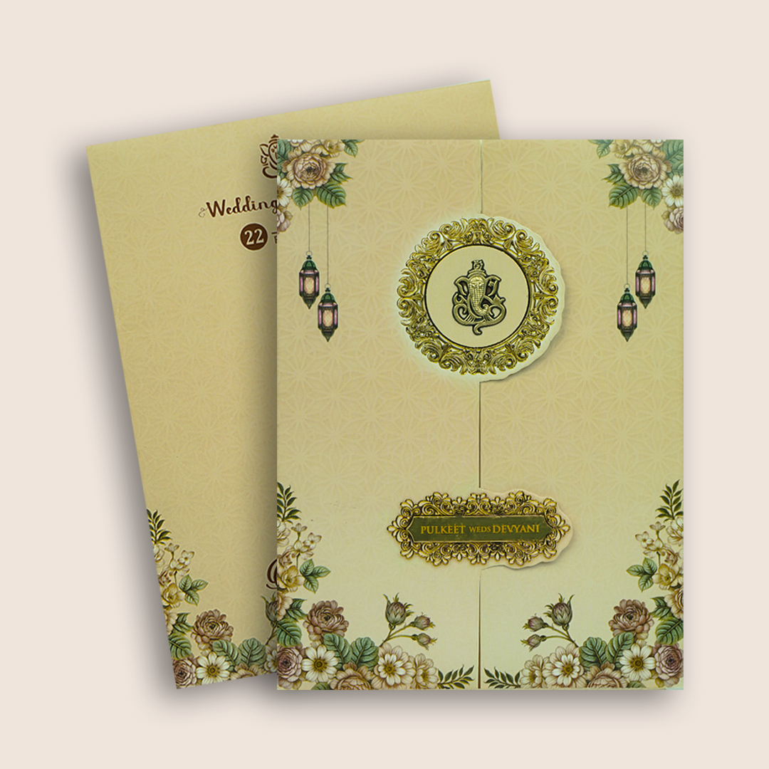 Cream Floral Door Style Wedding Invitation Card - KJTS1842