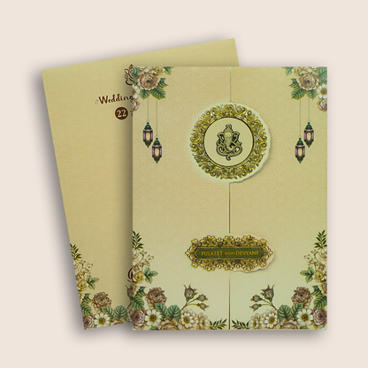 Cream Floral Door Style Wedding Invitation Card - KJTS1842