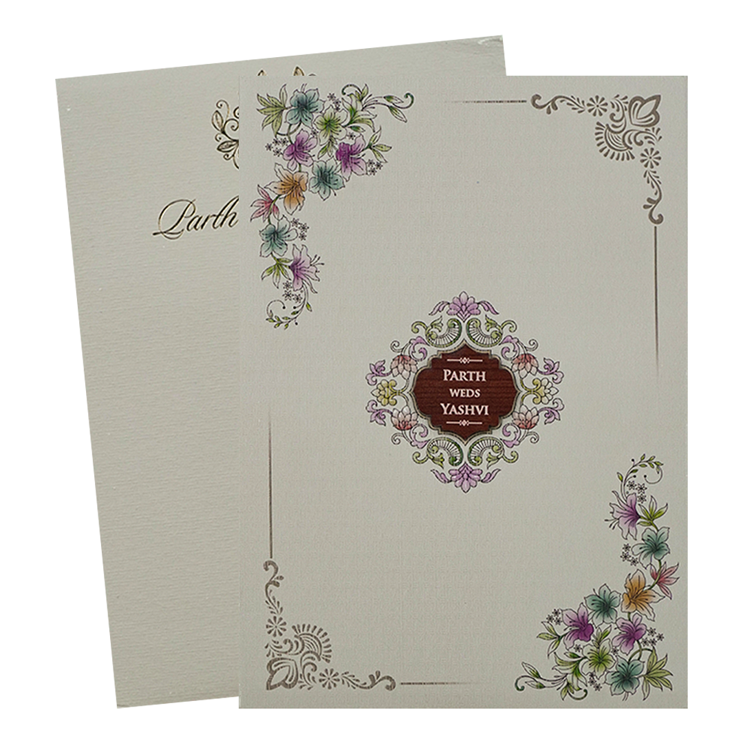 Grey Padded Floral Wedding Card-KRC31260